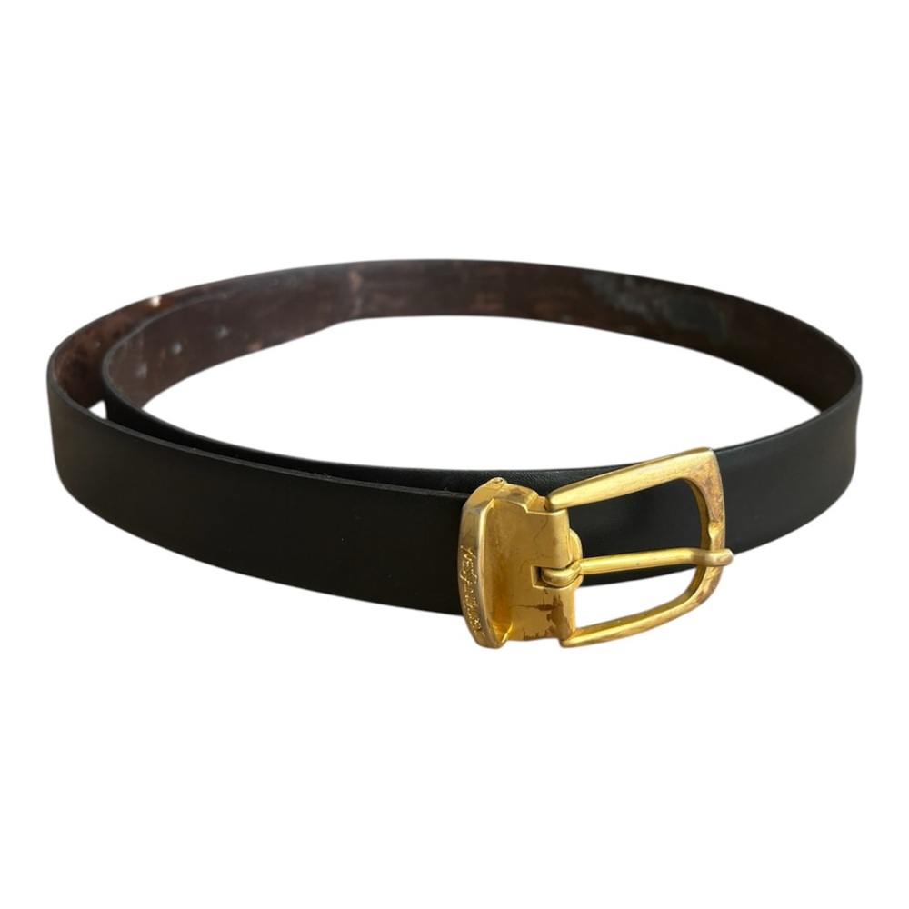 Vintage YSL Black Leather Belt Gold-Tone Buckle Size 40 Made in Italy